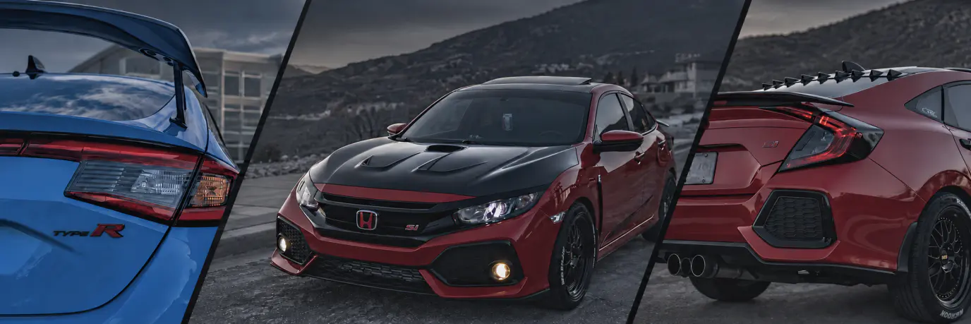 Honda Civic performance car collage in a matte-grey finish